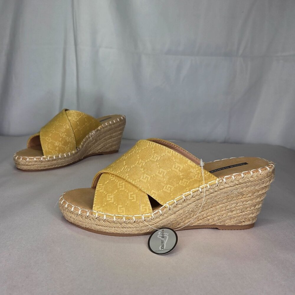 GC SHOES Darline Yellow Espadrille Wedge Sandals - Yellow, Size: 6.5